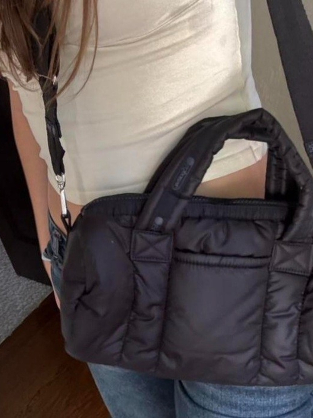 LeSportsac Black Quilted Puffer Satchel Crossbody Shoulder Bag